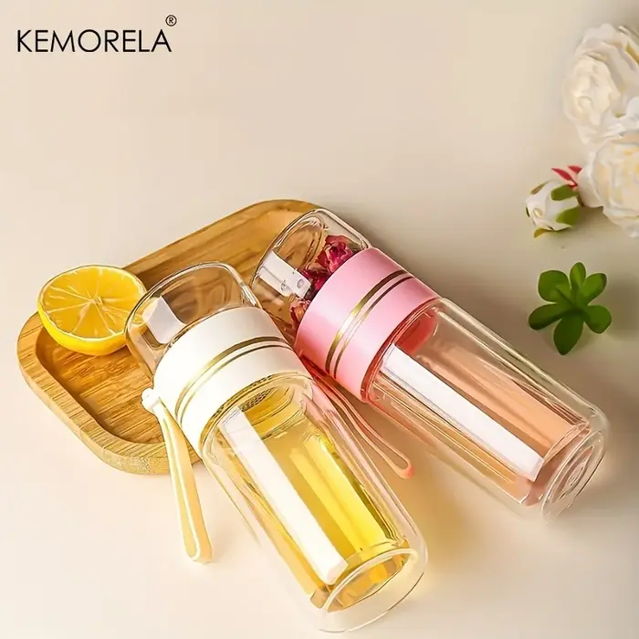 1PCS Tasse à thé portable en verre borosilicate à double paroi de 520 ml avec infuseur