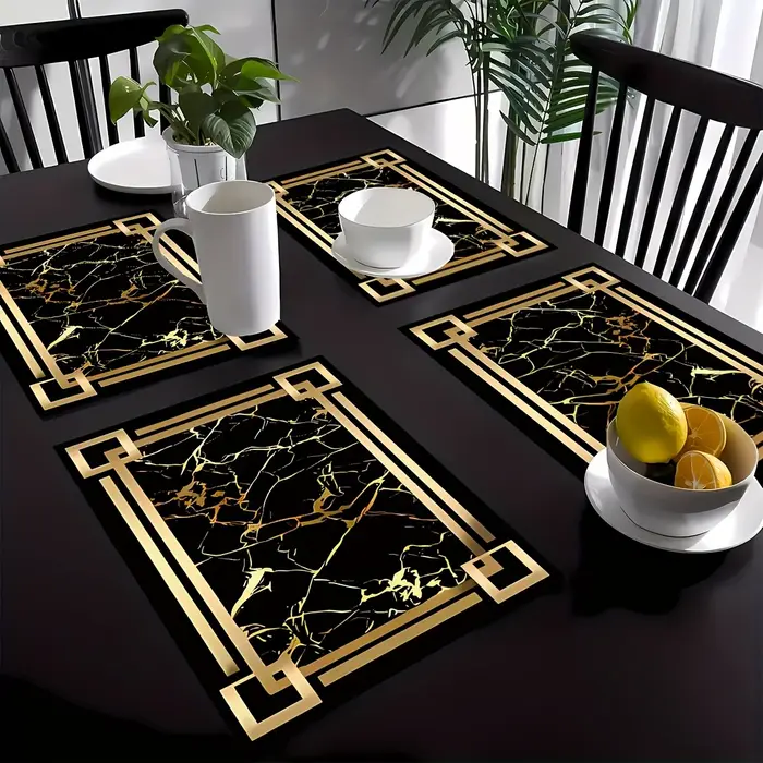 1 sous-plat en lin de cuisine à motifs noirs et dorés