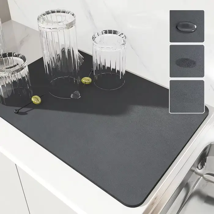 Grand tapis absorbant de cuisine Super absorbant, antidérapant, drenage de la vaisselle au café, séc