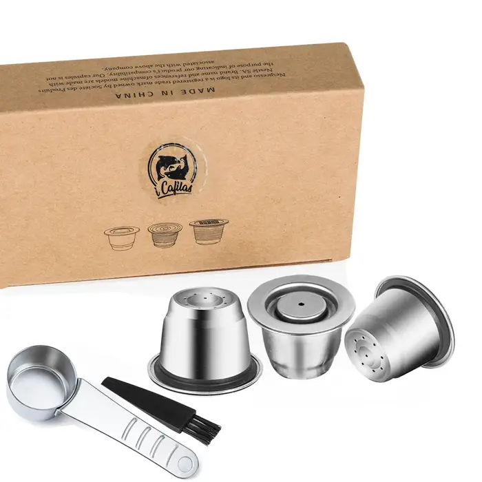 Capsules de café réutilisables Inissia & Pixie, en acier inoxydable, avec cuillère