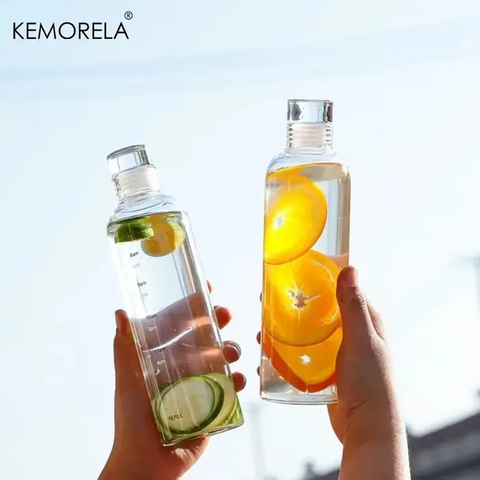 Bouteille d'eau en verre 300/500/750/1000 ml avec couvercle anti-fuite