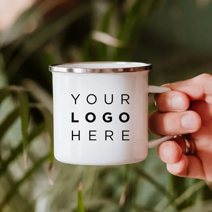 Nom personnalisé tasses Logo privé Texte Émail Tasse À Café Imprimé Magasin Société