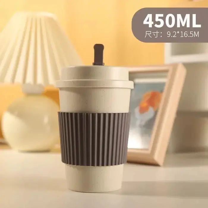 Tasse à café portable réutilisable avec paille de blé, vaisselle, passe au lave-vaisselle, standard