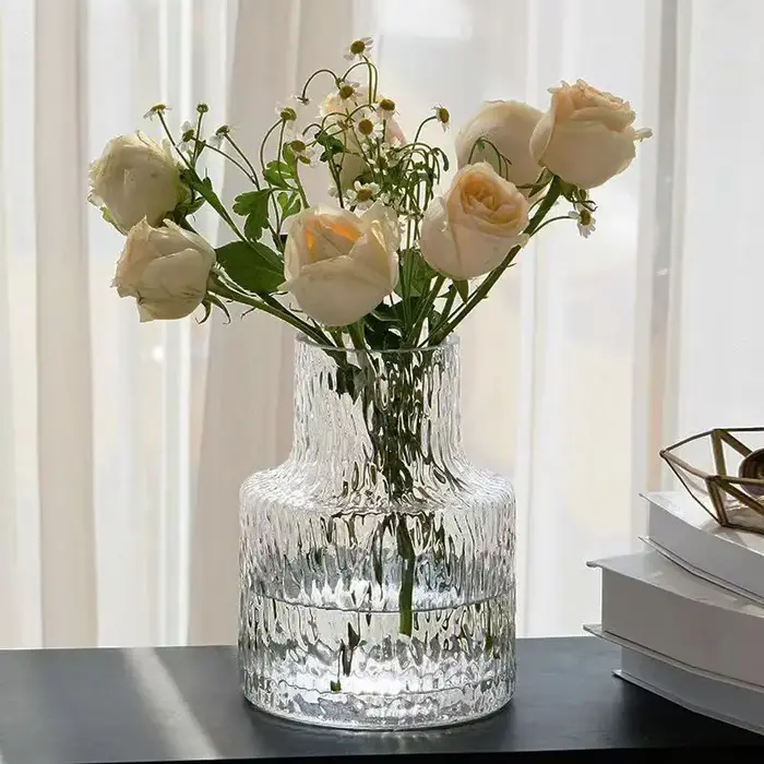 Vase en verre texturé de Style rétro nordique, bouteille en verre, Pot de fleur, réservoir en verre 