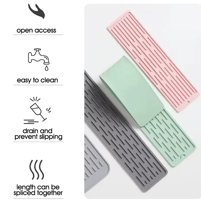 Tapis Long d'égouttage de vaisselle en Silicone