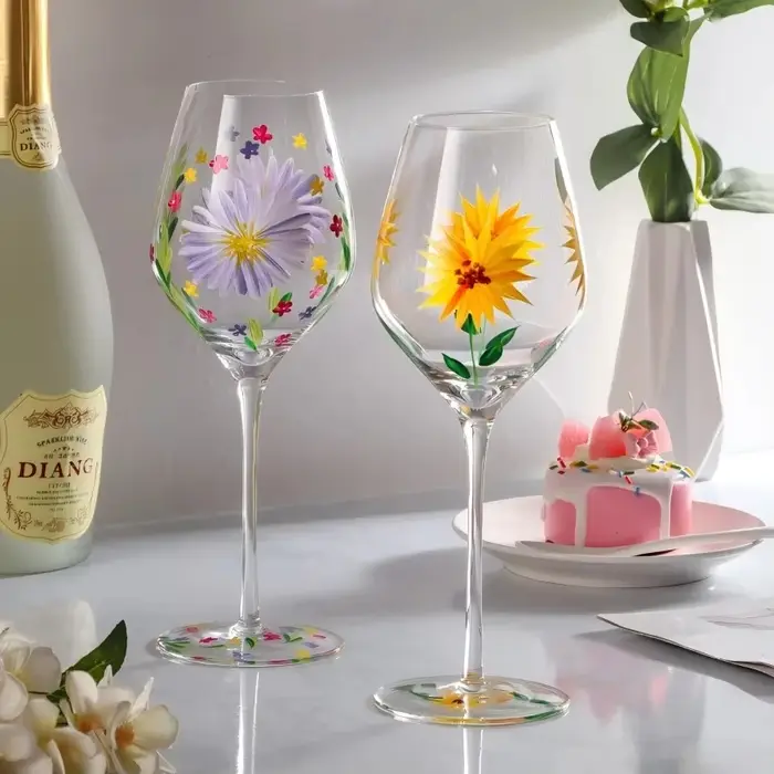 Verres à Champagne Vintage peints à la main