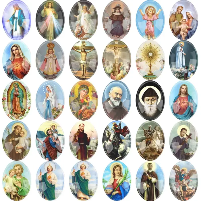 6 ~ 20 pièces mélange ovale verre dessin animé religieux