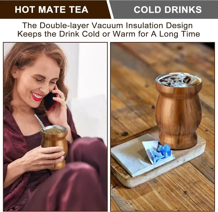 Le ensemble Yerba Mate comprend une tasse à thé Mate en acier inoxydable 18/8 à double paroi, une Bo