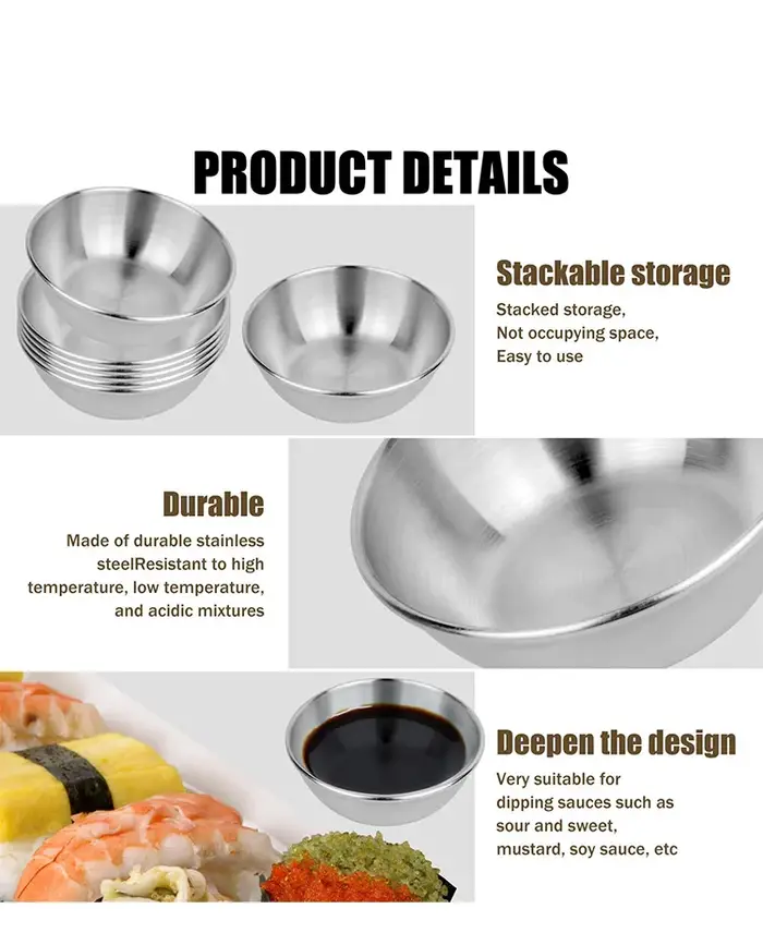 Plat à tremper plats à Sauce en acier inoxydable Mini soucoupes individuelles bol