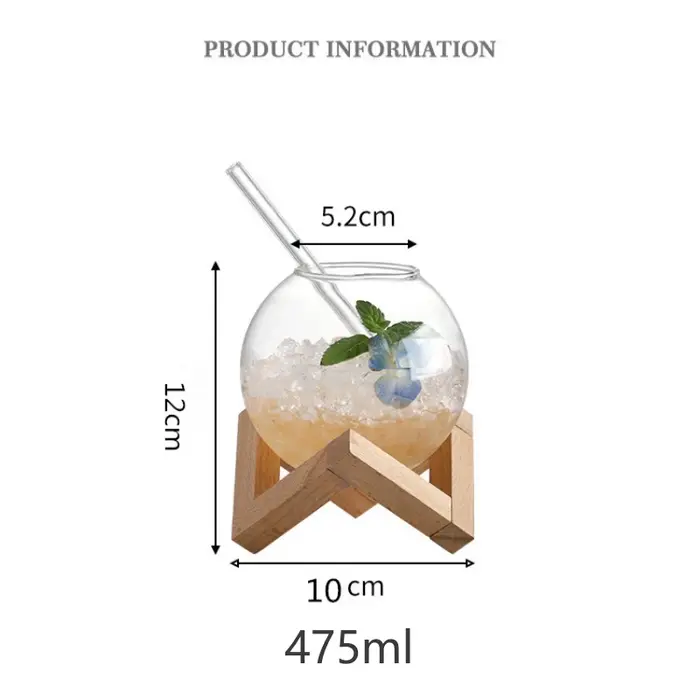 Tasse en verre sphérique créative avec support en bois