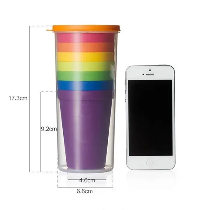Lot de 14 gobelets en plastique arc-en-ciel réutilisables – Tasses à eau portables