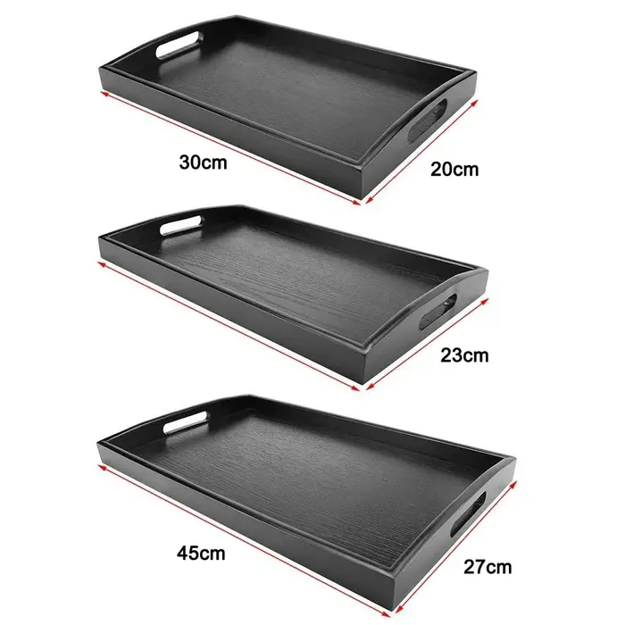 Palette de service rectangulaire en bois noir