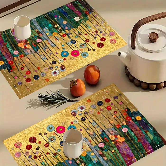 4 sets de table floraux Gustav Klimt avec un design doré