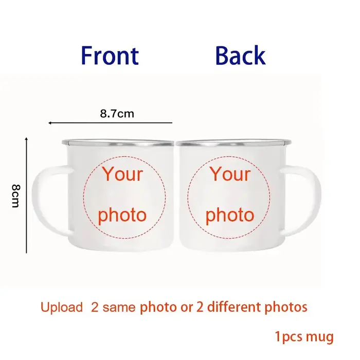 Mug en émail personnalisé avec photo/logo - Mini mug en émail de 11 oz - Mug de voyage pour le campi