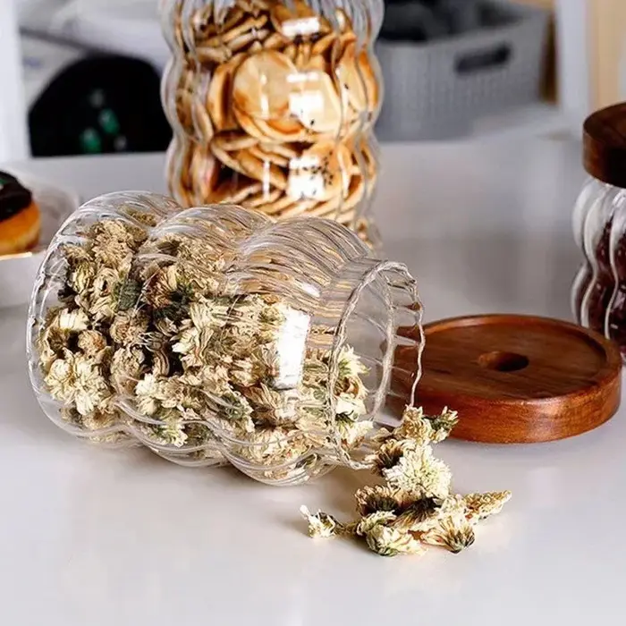 Bocal en verre à haute teneur en borosilicate avec couvercle en bois