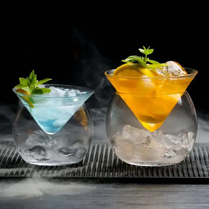 Verres à Cocktail Martini sans tige, avec refroidisseur, plat de service avec support à glace, ensemble de serveur de Caviar en verre, refroidisseur de Cocktail pour liqueur