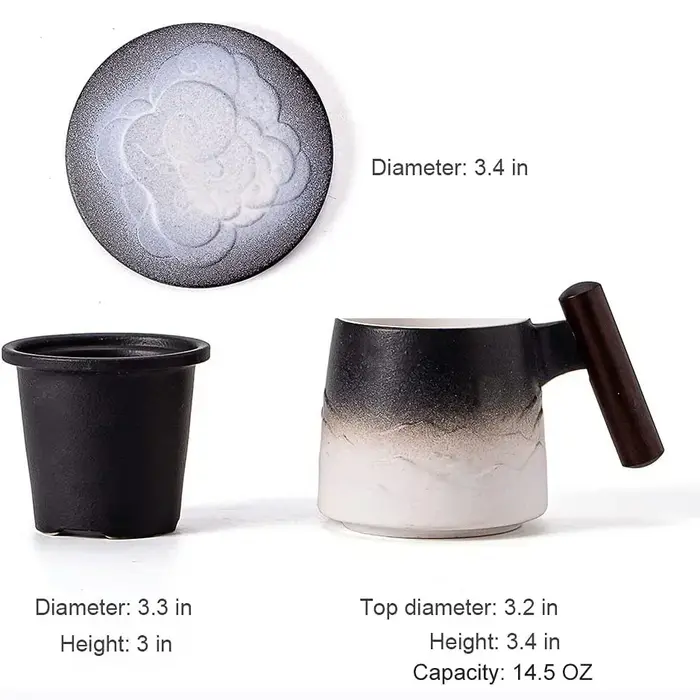Tasse à café thermique en céramique avec poignée en bois
