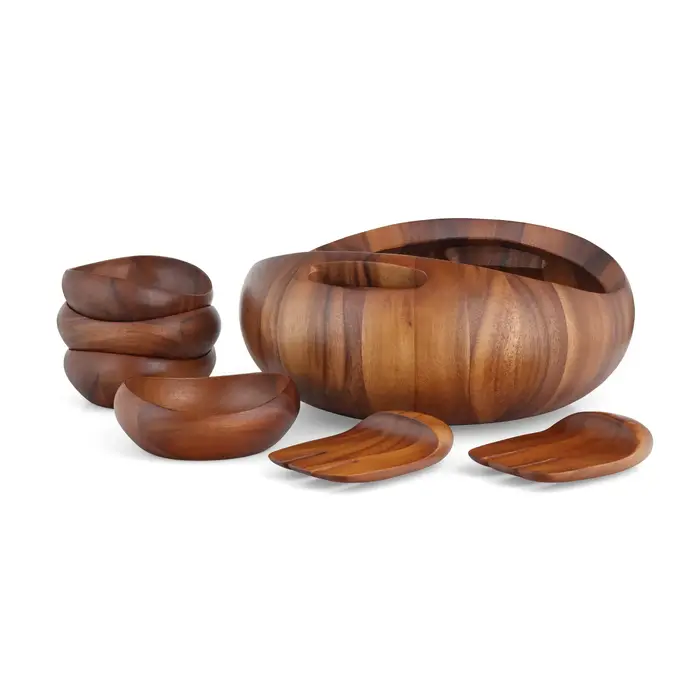 Ensemble de salade de bol de service en bois d'acacia de 15 pouces