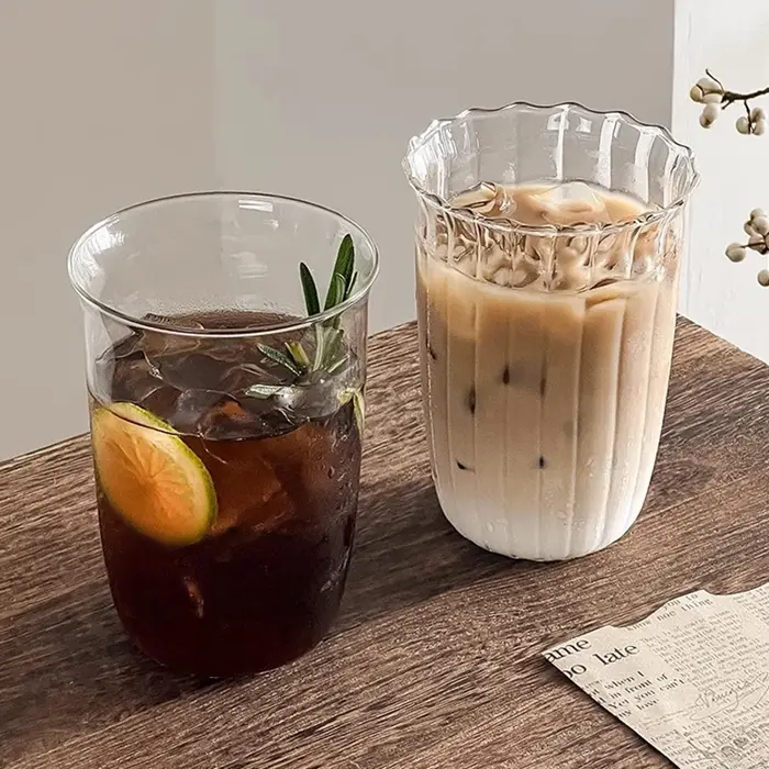 INS tasses en verre Transparent rayure créative tasse à café froid jus de glace Cocktail