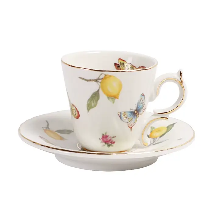 Ensemble de tasses à café et soucoupes au citron européen, théière de luxe en céramique, bouilloire 