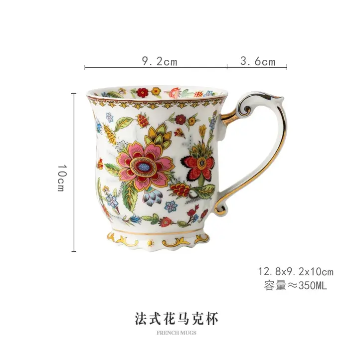 Tasse à café en porcelaine bleue et blanche française, tasse d'eau rétro en céramique, thé de l'aprè
