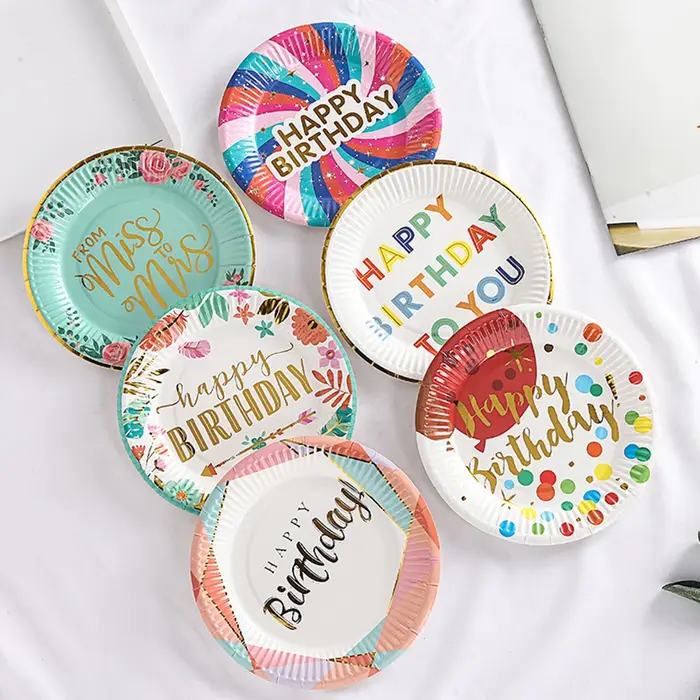 Assiettes rondes en papier jetables multicolores de 7 pouces