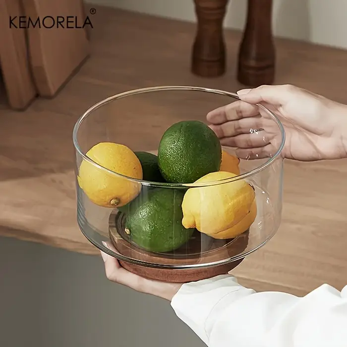 Bol à fruits en verre créatif grand bol à salade Base en bois collations pop-corn noix bols de rangement maison noël Snack conteneur de stockage