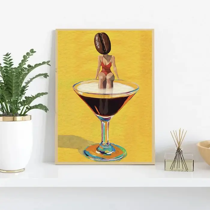 Café Martini Cocktail Margarita boisson fille sautant dans le verre à vin affiche amusante impression sur toile mur Art Bar Club cuisine décor