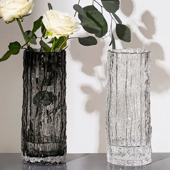 Vase en verre transparent pour décoration de table à manger, vase à fleurs glacier, bouteille de fle