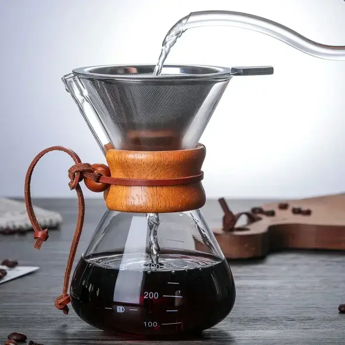 Bouilloire à café en verre avec filtre en acier inoxydable