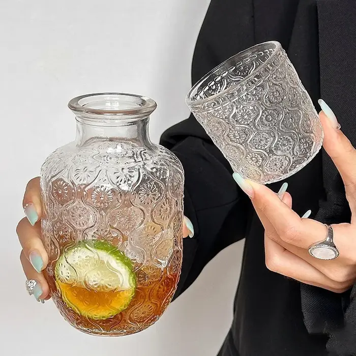 Ensemble de Carafe et gobelets en verre transparent de 550ml