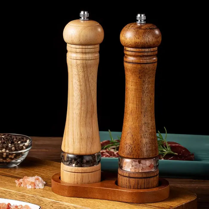 Moulin à poivre manuel en bois de 8 pouces, moulin à sel et poivre robuste avec meules en céramique,