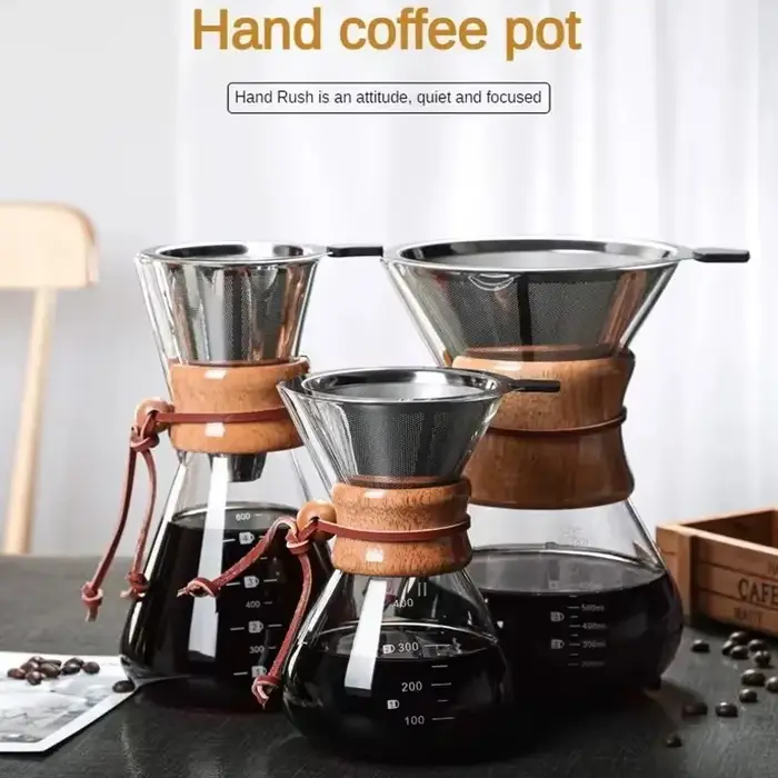 Bouilloire à café en verre à main avec filtre en acier inoxydable, brassage goutte à goutte, cafetiè