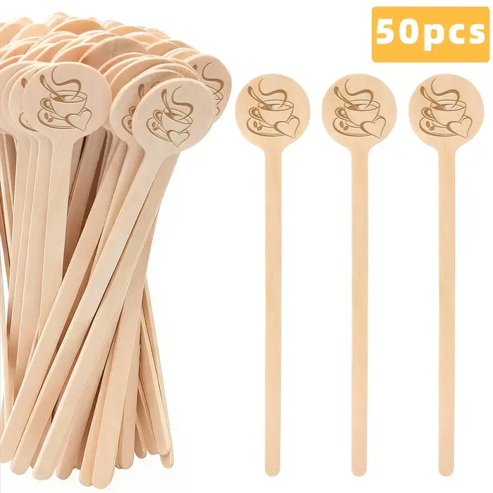 50 bâtonnets d'agitation jetables – Agitateurs à café en bois à tête ronde de 15 cm