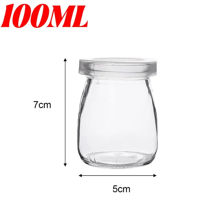 Bouteille en verre de Pudding avec couvercles PE, pots transparents pour yaourt, confiture, miel, ac