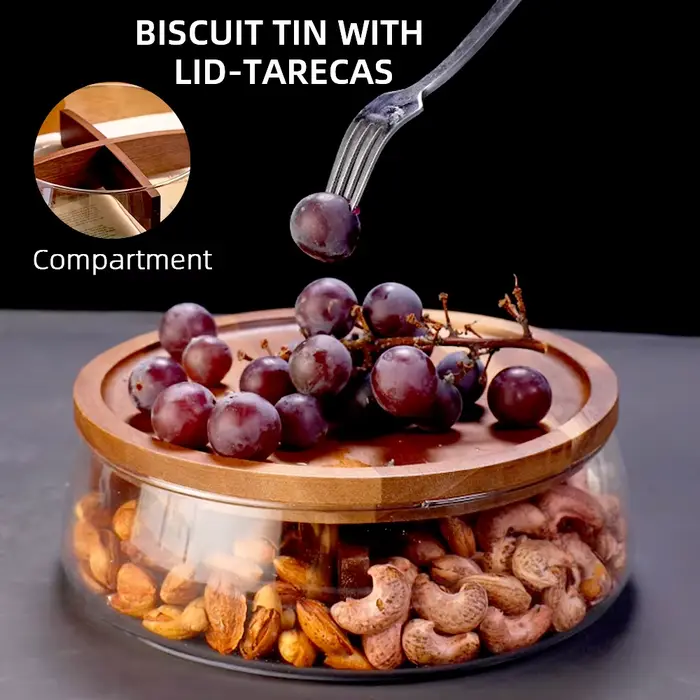 Conteneur de stockage des aliments en verre avec couvercle en bois