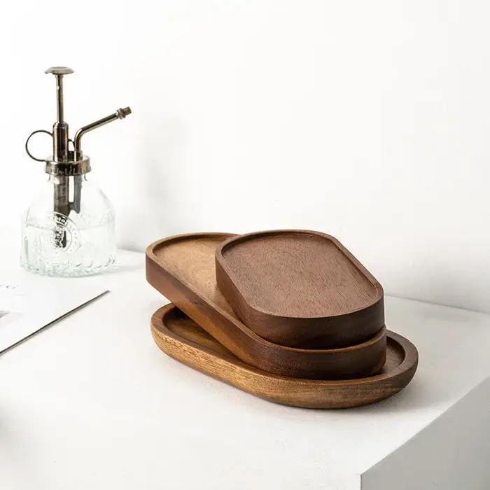 Vaisselle assiette à Dessert ronde en bois massif plateau
