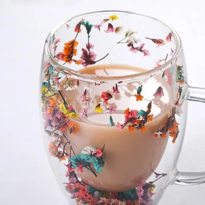 Tasse à café en verre à fleurs à Double paroi de 300ML