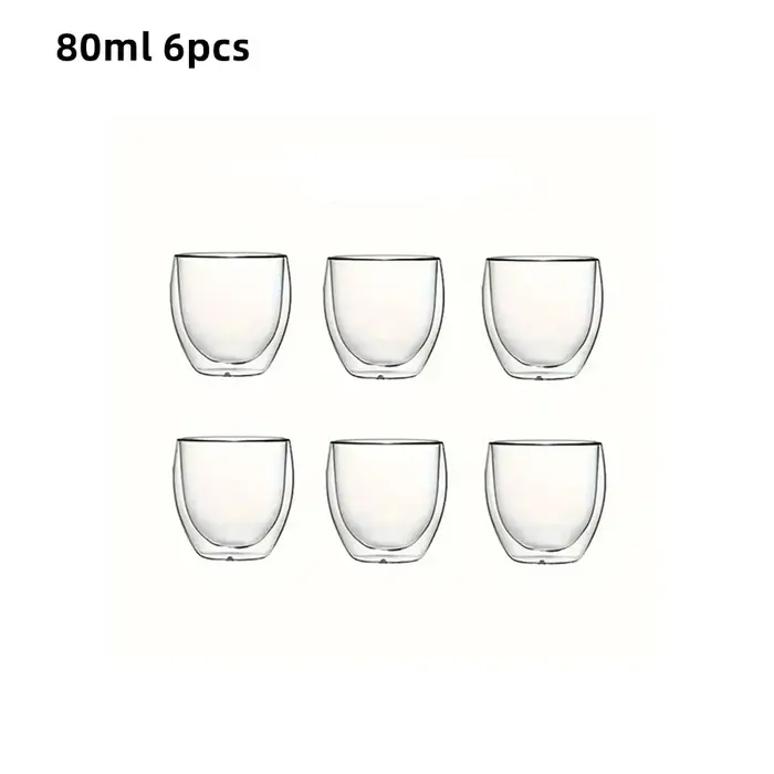 6 pièces Double paroi tasse en verre 80ml tasses mignonnes