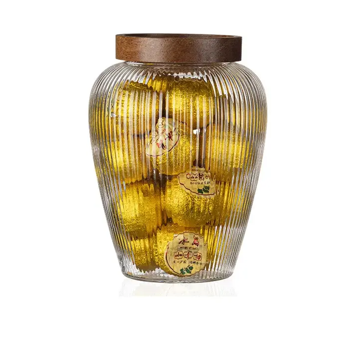 Bocal de rangement en verre avec couvercle en bois d'acacia