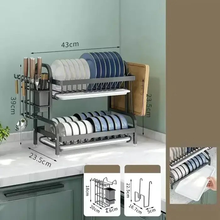 Égouttoir à vaisselle en acier inoxydable à 2 niveaux