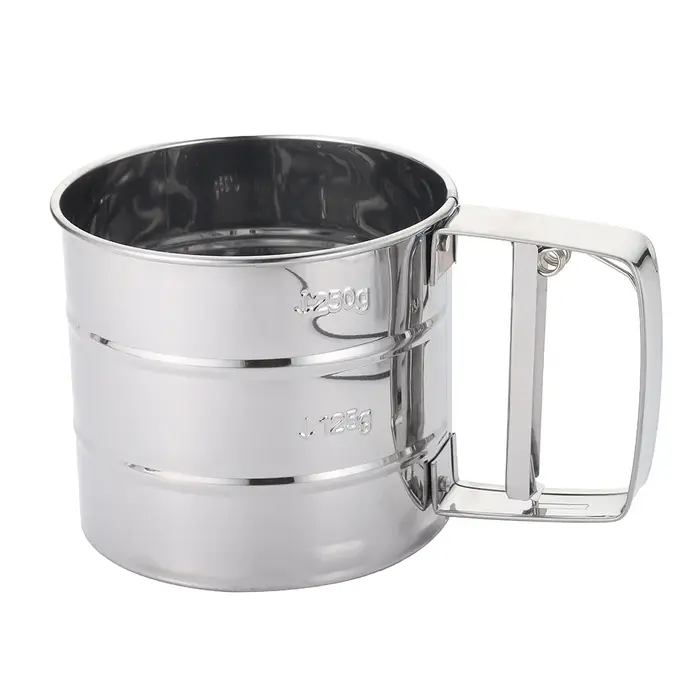 Tamis à farine en acier inoxydable, Shaker manuel, tasse pour la cuisson du café, presse à une main,