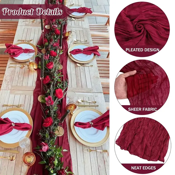Chemin de Table en tissu de fromage en terre cuite, décor de mariage romantique, gaze rustique, styl