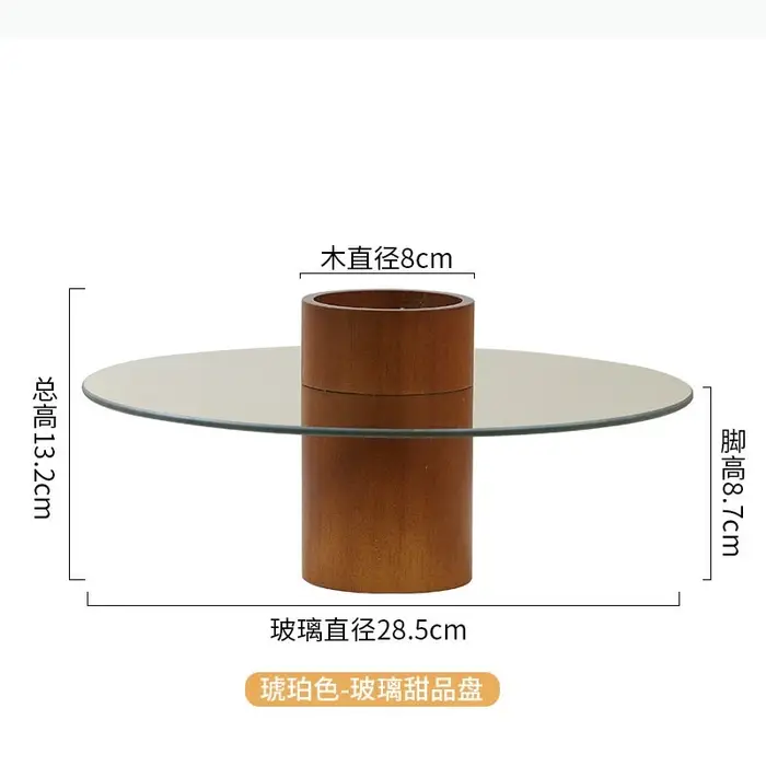 Plateau à gâteau en bois massif et verre, assiette à dessert sur pied, assiettes à pâtisserie, suppo