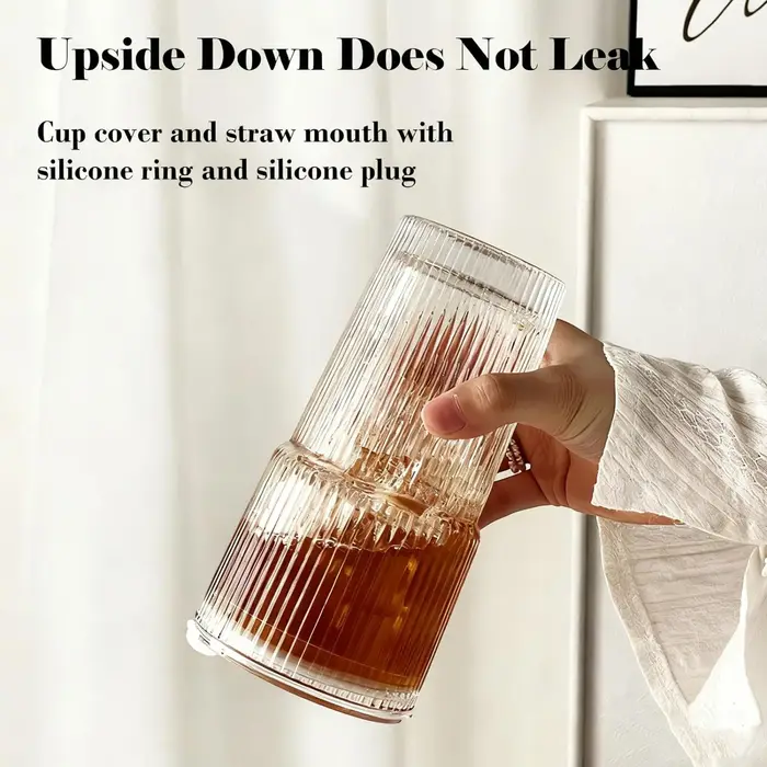Lot de 2 gobelets en verre côtelé transparent de 20 oz avec paille et couvercle