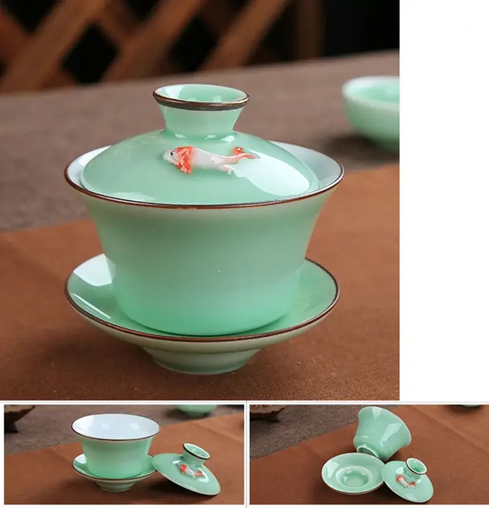 3 bols à thé céladon Gaiwan