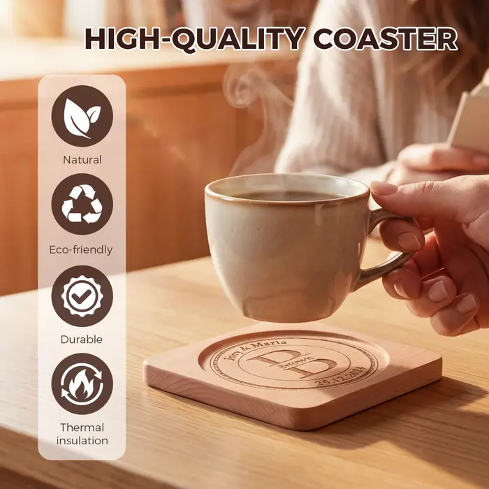 Coaster Gift 2 pièces gratuit personnalisé gravé sous-verres en bois avec rainure sur mesure pour cadeau de mariage cadeaux d'anniversaire de couple
