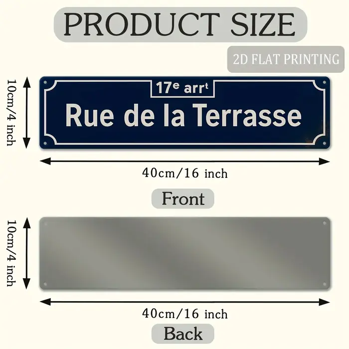Plaque Métallique 2D Plate « Rue De La Terrasse » Style Français