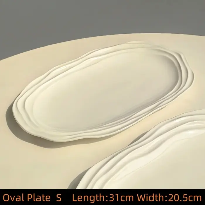 Assiettes ovales en céramique à motif ondulé français – Vaisselle de 12/10/8 pouces pour la maison