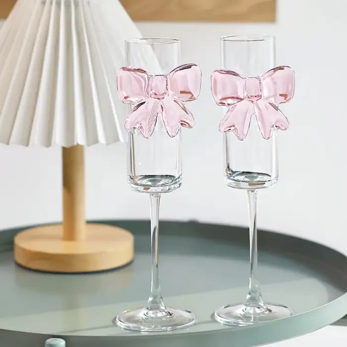 Verre à Champagne à nœud rose clair Unique, 2 pièces, Ultra fin, flûtes à Champagne de 160ML, gobele
